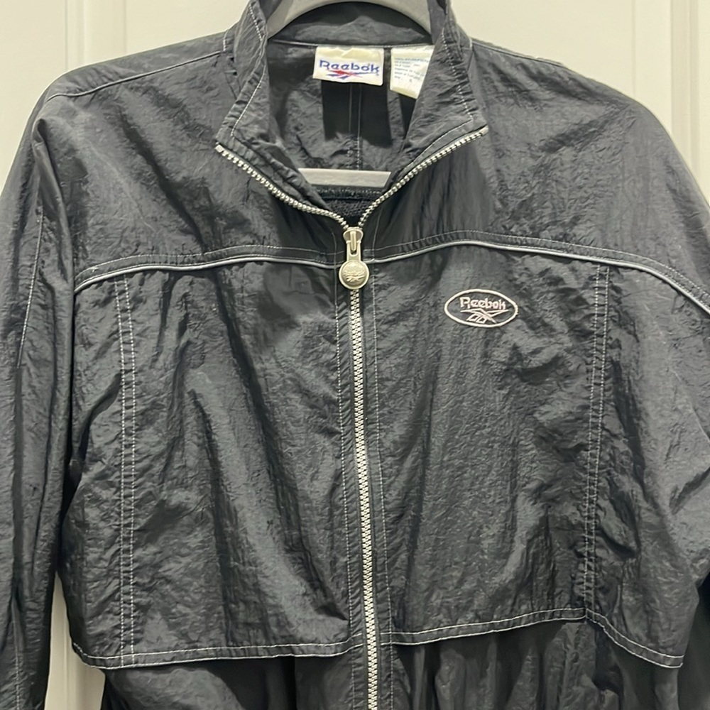 Vintage Reebok Black Drawstring Windbreaker Jacket 90s Track Nylon Sz S - Picture 3 of 8